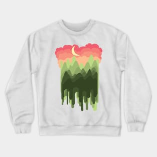 Crescent moon and green mountains Crewneck Sweatshirt